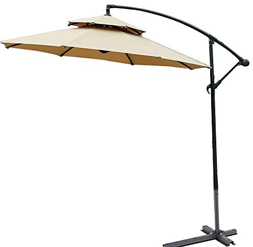 Parasol de Plage, Angle Réglable, Support en Fer Lourd, Double Couverture Supérieure, Ventilation de Circulation, Parasol Banane, Parasol de Terrasse, Parasol de Marché, Parasol de Jardin Good