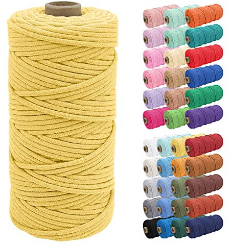 Uiopa Baumwollkordel 3mm x 100m, Makramee Garn Geflochten Baumwollgarn mit Kern, Baumwollseil Natürlicher Rope Garn für Taschen, Wandbehänge, Pflanzenaufhänger, DIY Handwerk