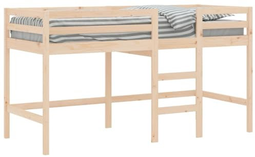 vidaXL Kinderhochbett, Hochbett mit Leiter Rausfallschutz, Spielbett Bett für Kinder ab 6 Jahren, Kinderbett Etagenbett Stockbett, 90x200cm Massivholz Kiefer