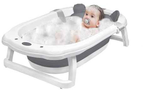 JOIEYOU Badewanne Baby, Faltbare Neugeborene Badewannensitz, Tragbare Babybadewanne, Kinder Badewannensitz mit Badematte – Anthrazit
