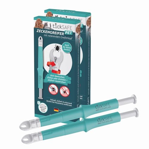 tickSAFE 2 Stück Zeckengreifer Tier mit rotierendem Greiferkopf | Die bessere Alternative zur Zeckenzange - kein Quetschen, Ziehen oder Drücken - einfach schonend rausdrehen