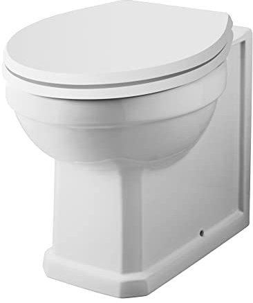 Balterley Traditional Back to Wall Toilet, Round Front Back to Wall Toilet Unit, Space Saving Toilets for Bathroom, Easy to Clean BTW Toilets for Bathrooms - 520mm x 360mm x 400mm (Ceramic White)