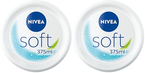 NIVEA Soft Feuchtigkeitsspendende Mehrzweck-Pflegecreme (1 x 375 ml), Intensive Hydratation Body Cream, Körperpflege mit Jojobaöl und Vitamin E (Packung mit 2)