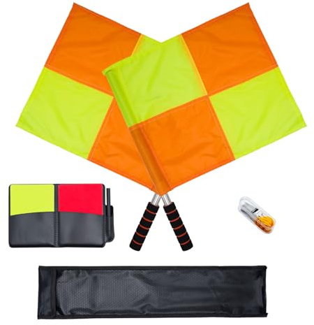 Fantperful Soccer Referee-Flags Football Yellow-red Cards-Whistle - Ref Linesman Reffing Sideline Checkered Corner Equipment Set Kit Gear Packs (Color02)