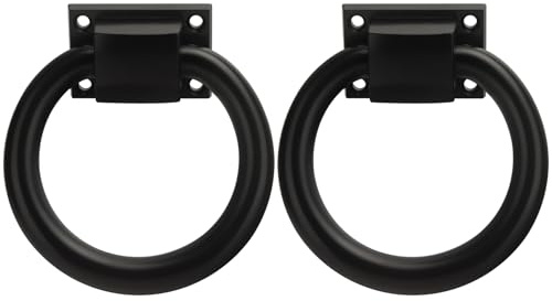 Runder Metall-Schiebetürknauf und Zug, 9,9 cm, mattschwarzer Ring, Garagentorgriff, dekorativer Torgriff, Außengriff für Zaun, Bauernhaus, Garten, Kaminsims, Fensterläden, Ring, 2 Stück