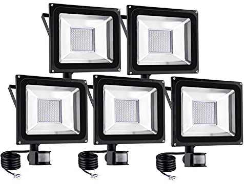 ASerZenith 100W Led Flood Lights Outside, Pir Sensor Security Lamp Fixtures, 8000 Lm 3200K Warm White Work Lighting, Ip65 Waterproof Garden Wall Light for Outdoor Roads (3 Pack) (5 Pack)
