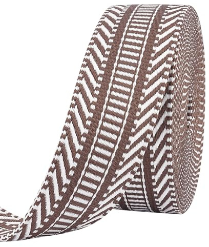 PH Pandahall 5 Yards Nastro A Righe Artigianale 3.8cm Larghezza Nastro in Poliestere Cammello Rotolo di nastro Bianco per Borsa Cintura per Indumenti Decorazioni per La Casa