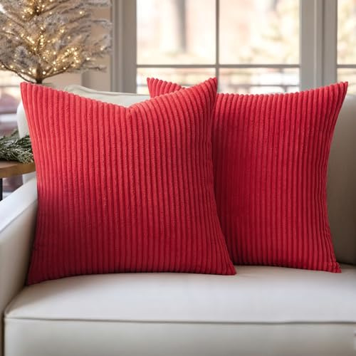Slozzi 2er Set Kordsamt Kissenbezug Rot 40x40 Kissenbezüge Kissenhülle Sofakissen Dekokissenbezug Couchkissen Weich für Sofa Schlafzimmer Wohnzimmer Balkon | Sofakissen Dekokissenbezug Couchkissen Weich für Sofa Schlafzimmer Wohnzimmer Balkon