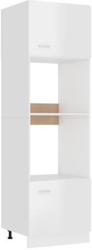 Schränke & Aufbewahrungs-Küchenschränke, Mikrowellenschrank, Hochglanz-Weiß, 60 x 57 x 207 cm, Holzwerkstoff