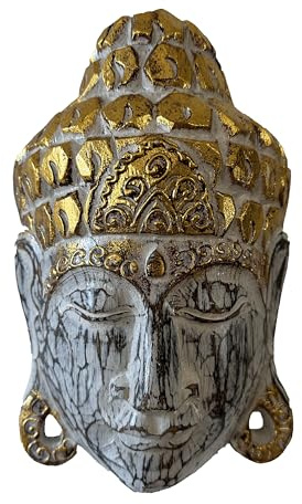 Keskin Máscara de pared de madera de Buda, 25 cm, color blanquecino