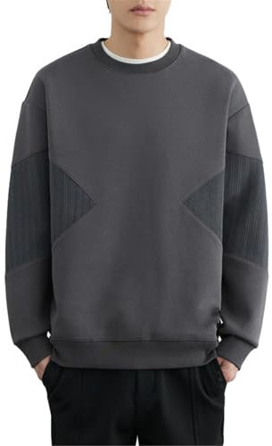 Seiizaa Sudadera Gruesa de Doble Cara para Hombre, Camisa Holgada con Cuello levantado y Media Cremallera, otoño e Invierno-Grey-XL