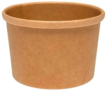 Greenuso Monouso | 50 Tarrinas de cartón I 8Oz/250ml I Ø9cm I Envase para Comida, Sopa, Cremas, Color Kraft, Apto para Microondas | Tapa no incluida