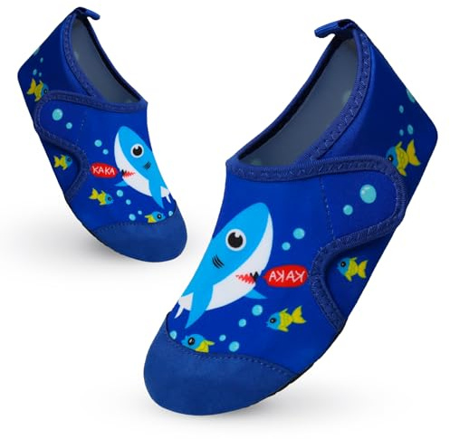 Vorvowry Chaussure Plage Enfant Fille Garçon Antidérapant Séchage Rapide Lumière Piscine Aquatique Chaussures d Eau Requin Bleu Profond 26-27