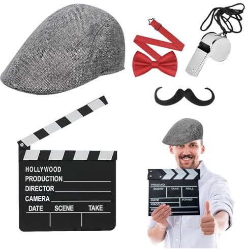 SHDIEHJFMLDH 5 accesorios para disfraz de dirección, solapa de película, sombrero de boina, barba, silbato, 20 x 20 cm, cosplay, dirección, película