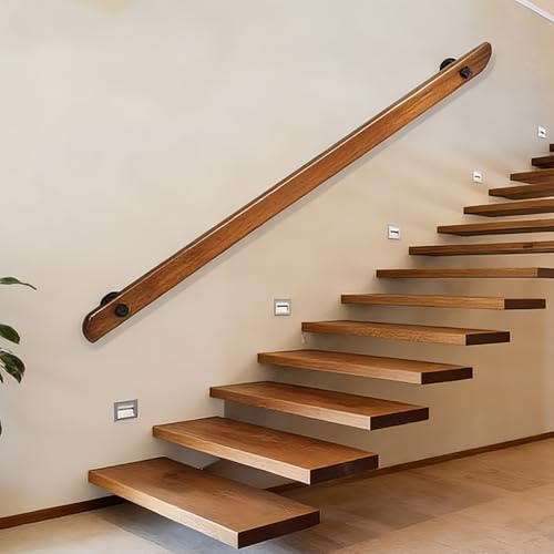 Pasamanos Escalera Pasamanos de madera 30-600cm con soportes, Varilla de soporte de barandillas de escalera antideslizante (B, 180cm)