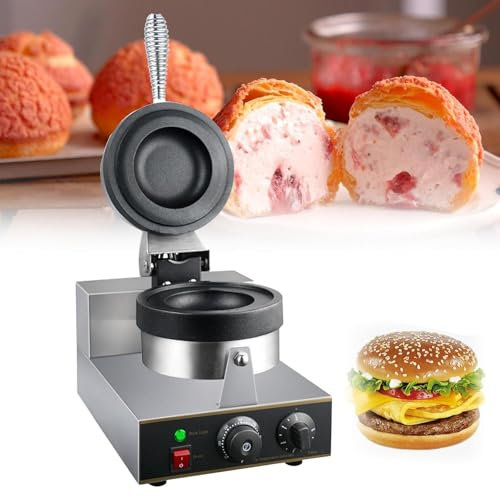 PODEC Commercial Burger Waffle Maker, 1300W Nonstick Hamburger Press Baking Machine With Time & 50~300℃ Temperature Control, Double-sided Heating for Household & Commercial Use