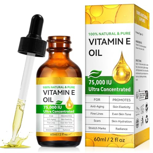 Pure Vitamin E Oil for Dry Skin & Hair Growth - Natural Plant-Based for Face, Skin, Hair & Nails | Hydrates, Strengthens Nails, Improves Elasticity & Reduces Wrinkles - 60ml