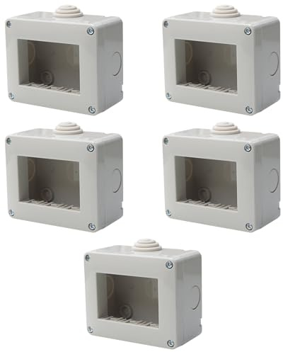 Lot de 5 boîtes à montage extérieur, 3 modules/places, compatible avec Vimar Plana, IP40 pour intérieur, gris, étui, boîte murale porte-fruits, pour interrupteurs/prises, avec passe-câbles