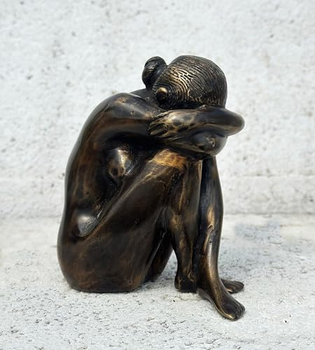 STEINFIGURENWELT GIEBEN Bronzefigur Frau kauernd klein 14cm Dekoration aus Bronze Skulptur Figur Deko Geschenk Bronzestatue Aktfigur Frauenakt Aktmodel Wetterfest