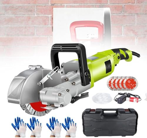 Rainureuse Murale 4000 W, Machine À Rainurer Électrique avec 4 Gants Et Boîte À Outils, Coupe-Béton Mural, Machine À Rainurer Le Béton, 7500 TR/Min pour Les Coupes+(Color:vert)