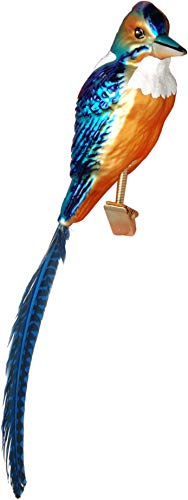 Krebs Glas Lauscha - Weihnachtsdekoration/Christbaumschmuck aus Glas - Eisvogel auf Clip - Farbe: blau-orange - Größe: ca. 15 cm