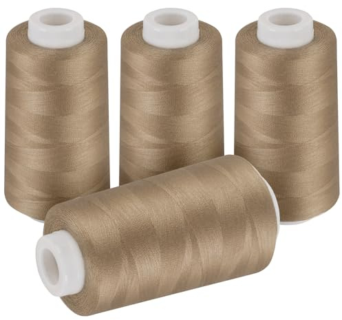 ilauke Kone - 4 fili da cucito Overlock, 40/2 ciascuno, 3000 metri (2743 metri), 100% poliestere, per macchine da cucire overlock, cucito a mano, cucito, trapuntatura, patchwork, abbigliamento (cachi