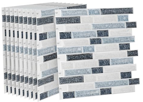 QEENTOE 10x 3D Fliesenaufkleber Marmor Design Fliesen Klebefliesen Küche Rückwand Fliesen Küchenrückwand Selbstklebende Fliesensticker Backsplash-Fliesen Wasserdicht 30x30cm Fliesendekor - Blau Weiß