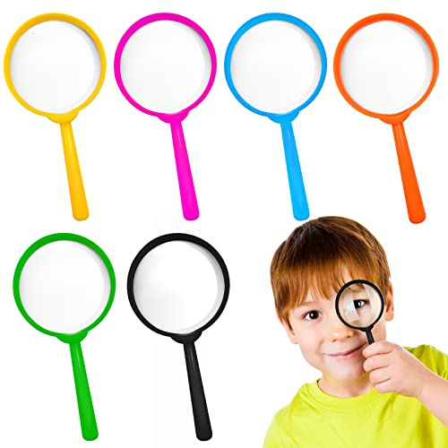 Lot de 6 loupes portables avec poignée colorée pour enfants, pour observation en plein air, fête