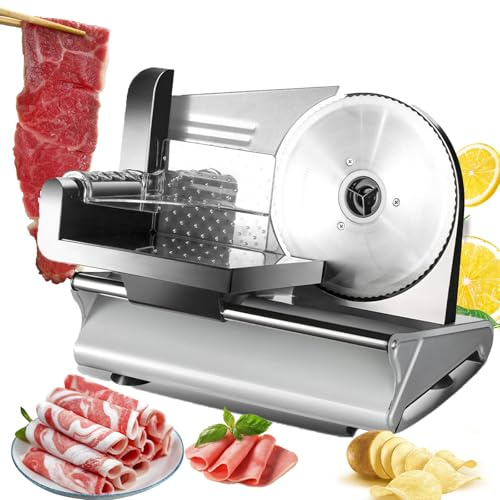 Cortador eléctrico de carne de 200 W, multifunción, con hoja de acero inoxidable de 7.5 pulgadas, grosor ajustable, cortador de carne de cordero para almuerzo, carne, filete, carne de res