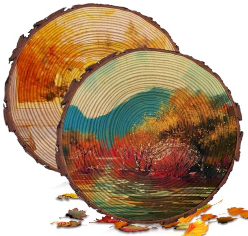 2 Stück Holzscheiben 30-34cm, Baumscheiben Rund zum Basteln, holzscheiben zum Basteln, Paulownia Holz scheiben für DIY Deko und kreative Handwerksprojekte