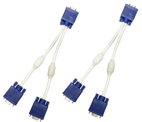 FONDOTIN Cable Divisor Vga Macho a Doble Salida Hembra para Monitor y TV, Adaptador 1 Entrada 2 Salidas, Cable Vga 0,3 M, Uso en Computadoras y Monitores, Color Negro, Paquete 2 Unidades