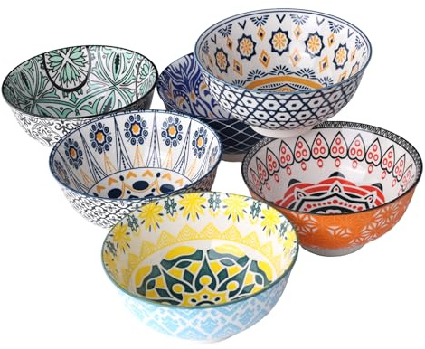 Vitrignis Ceramic Dessert Bowls Set of 6-300ml Colorful Small Bowls for Ice Cream，Soup, Cereal, Snacks，Microwave and Dishwasher Safe