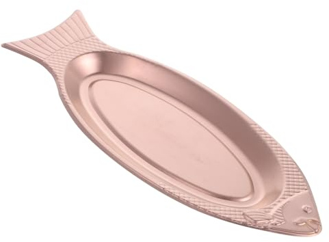 TOYANDONA Plato de Pescado de Acero Inoxidable Resistente Altas Temperaturas Diseño Forma Pez Realista Bandeja para Servir y Cocinar al Vapor Fácil de Limpiar Color Rosa Dorado