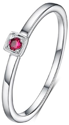 KnSam 18 Karat Weißgold Au750 Partnerringe Echtschmuck, Klassiker Eheringe mit Rubin Rot, Freundschaftsringe 18K Gold, Gr.58 (18.5)