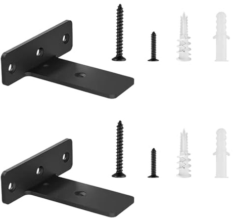 2 Pièces Supports D'Étagère Flottants, Equerre Charge Lourde Avec Vis Et Ancrages Assortis, Equerre Etagere Murale Métal pour Salon | Bureau | Cuisine (Noir, 10,2 cm)