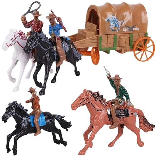Joygoodta Cowboy-Actionfigur, 1 Set REIT-Cowboy-Spielzeug mit Wagen, Kunststoff-Spielzeugfiguren und Spielsets für mentales Sandspiel, Brettspiel-Requisiten