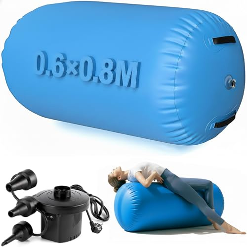 Air Rolle Turnen, Aufblasbare Barrel Gymnastik Rolle mit Pumpe, Gymnastik Yoga Turnmatte für Rückwärtsrolle & Flickflack, Airtrack Matte für Kinder & Erwachsene Indoor/Outdoor Wasserdicht