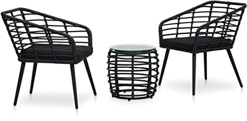 QJBSAVVA 3-TLG. Bistro-Set aus Poly-Rattan Schwarz 41,5 cm Tisch 2 Stühle Armlehne gepolstertes Sitzkissen Outdoor Robust und Modern für Garten Terrasse und kleinen Balkon