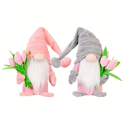 APPCRFM Bambola Gnomo Primaverile,Gnomi Peluche,Gnomi Farciti Carini per la Festa della Mamma con Tulipani,Pollici Gnomo Morbido Peluche,per la Mamma Stagione Primavera Ornamenti per casa,2pcs