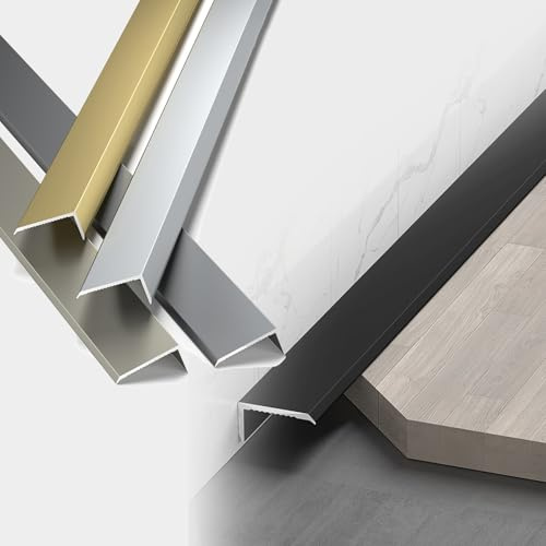 KJHFD 90cm Aluminum Tile Edge Trim, Self Adhesive L-Shape Floor Transition Strip, for Laminate,Flooring,Door,Doorways,Wall Edging Trim(Gray,W2.2cm)