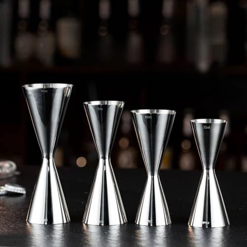 FUBESK Medidor de barra de cóctel de acero inoxidable para taza medidora japonesa de doble tiro, 30/60 ml, herramienta de mezcla de bebidas para uso doméstico y profesional