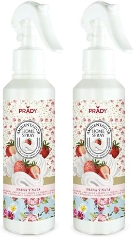 PRADY - Ambientador Casa Spray Fresa Y Nata - 220ml - Perfume Duradero (Paquete de 2)