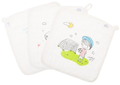 YARNOW Toallitas para Bebés 3 Piezas Pañuelos Cuadrados de Algodón 30X30 CM Estampados de Fútbol Ñiño y Corazón Suaves Lavables y Absorbentes para Limpieza y Cuidado Diario