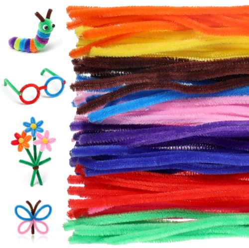 TIESOME 100 Stück Pfeifenreiniger Bunt zum Basteln, DIY Bunt Pfeifenputzer | Lang 30cm Pfeifenreiniger Chenilledraht 10 Farben für Handwerk Dekorationen Pipe Cleaner Basteln für DIY Handwerksprojekte