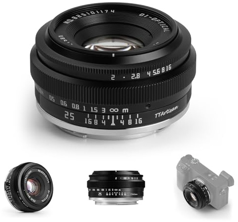 TTARTISAN 25mm F2 Lente Camera Lense para Sony E Mount APS-C Lente Pancake Portátil Metálica Manual para Sony E Mount A6400 A6600 A6000 A6100 ZV-E10 FX30 A7M3 (A7III) A7C