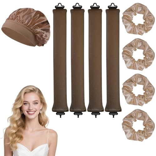BUTBU 9 Stück Lockenwickler Locken Ohne Hitze, Satin locken ohne hitze, DIY Hair Curler Rollers Set, Haarwickler für Volumen, heatless curls für Langes Mittleres Haar(Kaffeebraun)