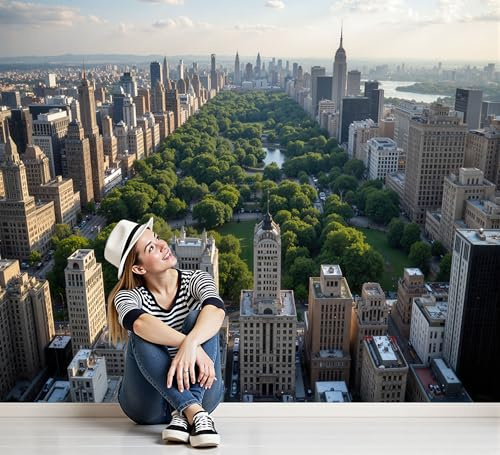 Carta Da Parati Fotografica Grattacieli Moderni 3D Effetto Paesaggio Urbano Design Carta Tessuto Non Tessuto TNT Beige XXL Fotomurale per Soggiorno Camera Letto Studio Decorazione, 400×280cm