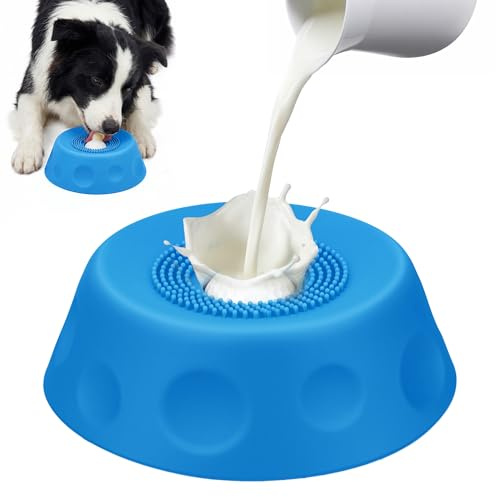 Homgaty Slow Feeder Dog Bowl - Dog Licking Bowl with Ball for Fast Eaters, Licking Toy & Puppy Slow Feeder with Anti-Slip Design to Keep Ears Clean, Dietary Supplement/Post-op Nutrition (Blue)