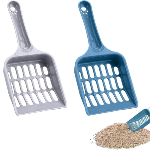 FJDRSIG 2 Pcs Cat Litter Scoop Set - 20cm x 9cm Compact Pet Poop Sifter - Durable Plastic Cat Litter Tray Shovel - Handy Sand Sifter & Waste Removal Cleaning Tool for Small Animals - Blue & Purple