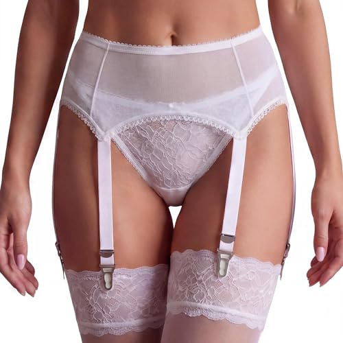 Eagerlove Porte Jarretelles En RéSille Transparente Avec 6 Sangles Et Boucles MéTalliques Taille Haute AntidéRapants Pour Bas Cuissards Grande Taille